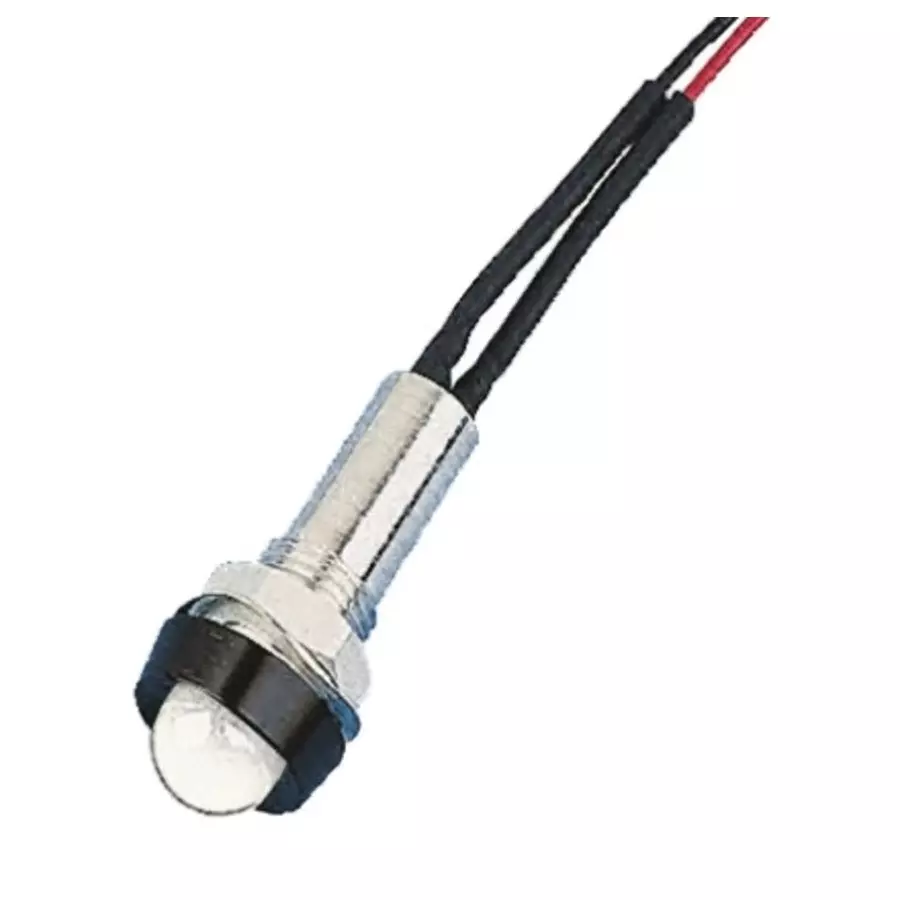 Oxley White Panel Mount Indicator, 24V, 8 mm Mounting Hole Size, Lead Wires Termination, IP67, STR/LH/8/24/FL30/WE