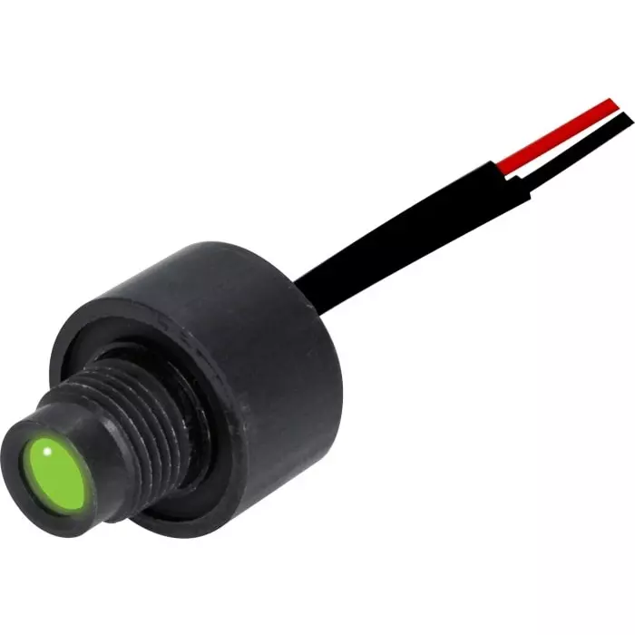 Oxley STR501 Series Green Indicator, 24V dc, 8 mm Mounting Hole Size, Lead Wires Termination, IP68, STR/501/LH8/24/FL30H/GN