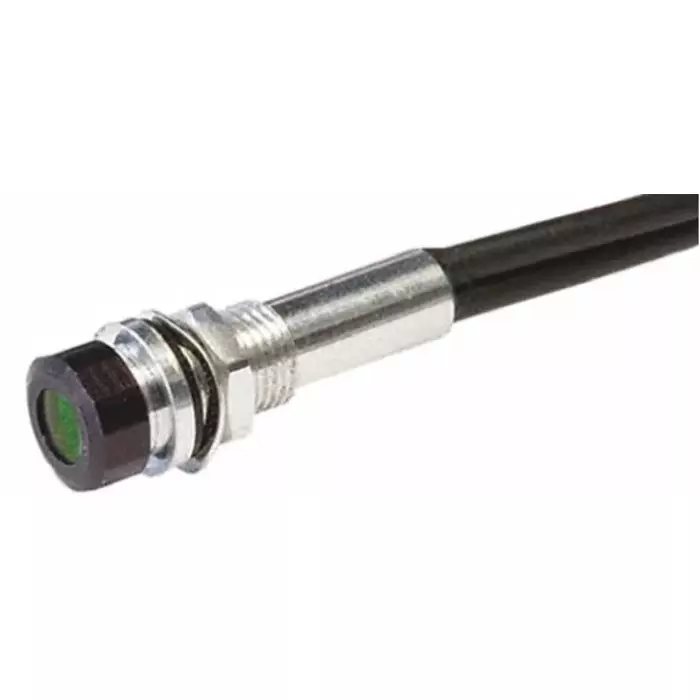 Oxley Green Panel Mount Indicator, 24V ac, 5 mm Mounting Hole Size, Lead Wires Termination, IP67, OXL/MIL50/24AC/FL30/H/Green