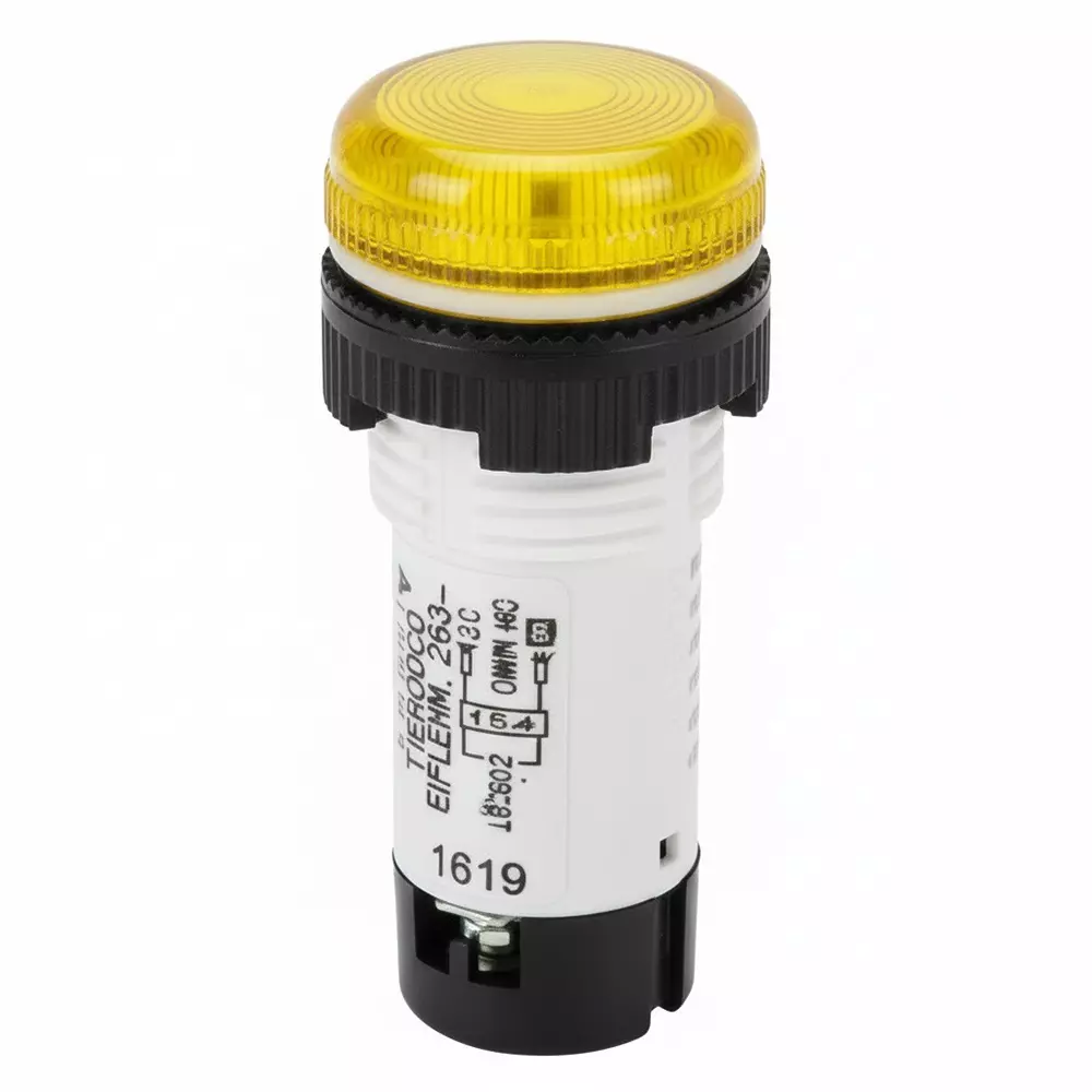 Teknic Economy Round Integral LED Pilot Light 12 VAC Yellow LED Color & Yellow Lens Color, 6PLBR8L