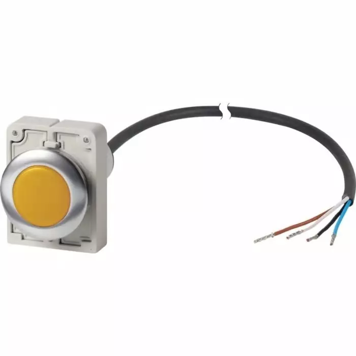 EATON Panel Mount Yellow LED Indicator, 30 mm Cutout, Dome, 185956 C30C-FL-Y-24-P62