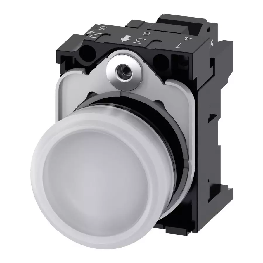 Siemens SIRIUS ACT 3SU11, Panel Mount White LED Indicator, 22mm Cutout, Round, 110 V AC, 3SU1103-6AA60-3AA0