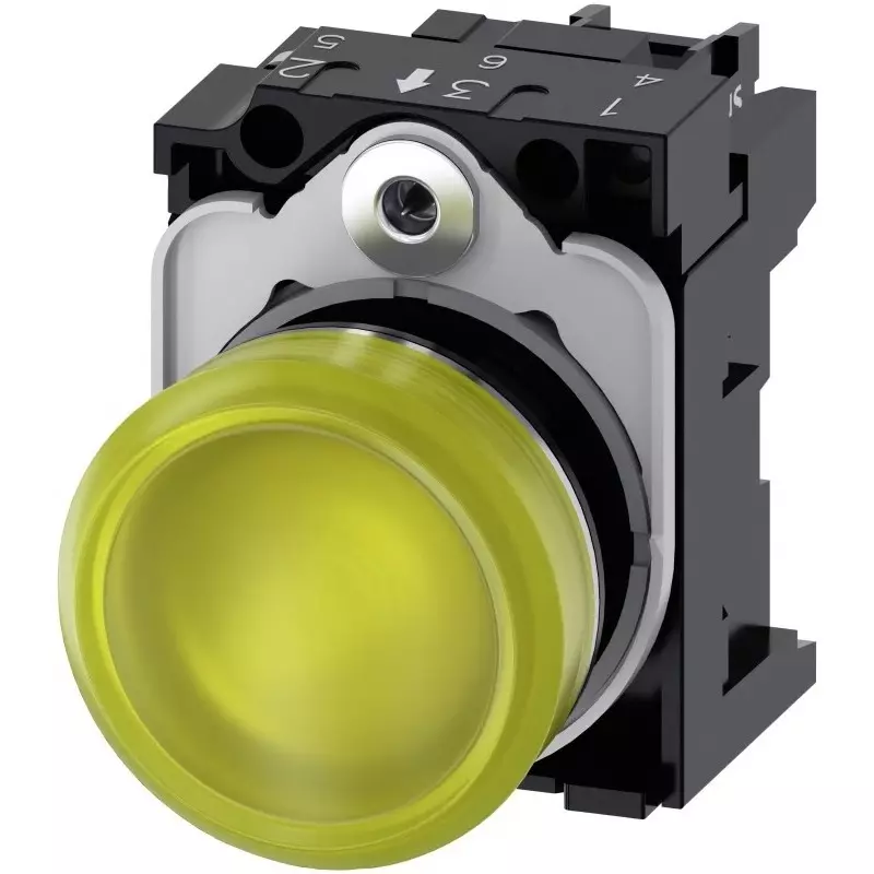 Siemens SIRIUS ACT 3SU11, Panel Mount Yellow LED Indicator, 22mm Cutout, Round, 110 V AC, 3SU1153-6AA30-1AA0