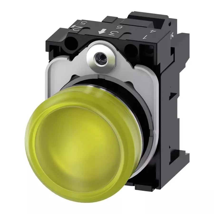 Siemens SIRIUS ACT 3SU11, Panel Mount Yellow LED Indicator, 22mm Cutout, Round, 24 V AC/DC, 3SU1152-6AA30-3AA0