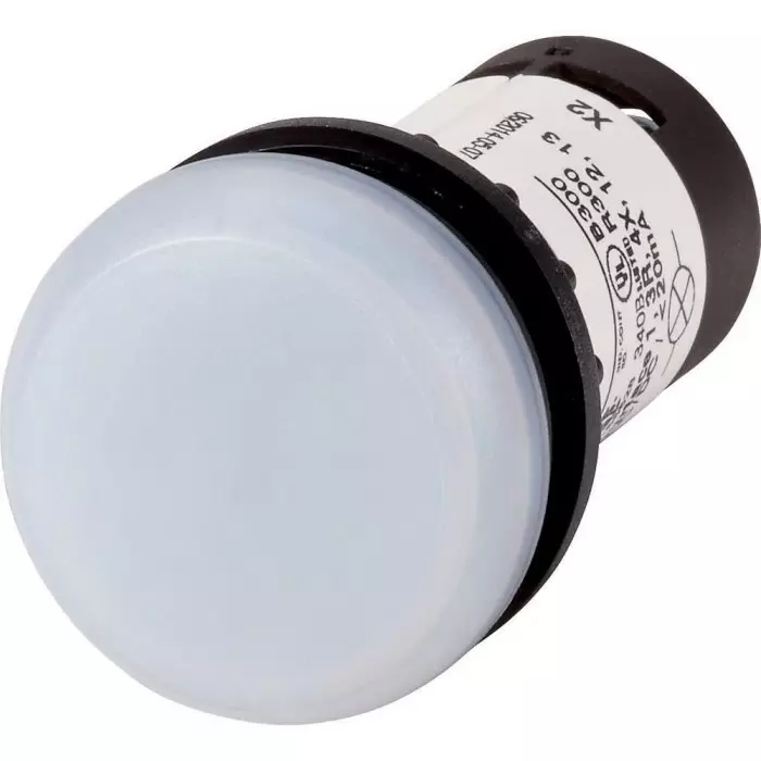 EATON Panel Mount White LED Indicator, 22.5 mm Cutout, IP67, IP69K, Dome, 121635 C22-L-W-120