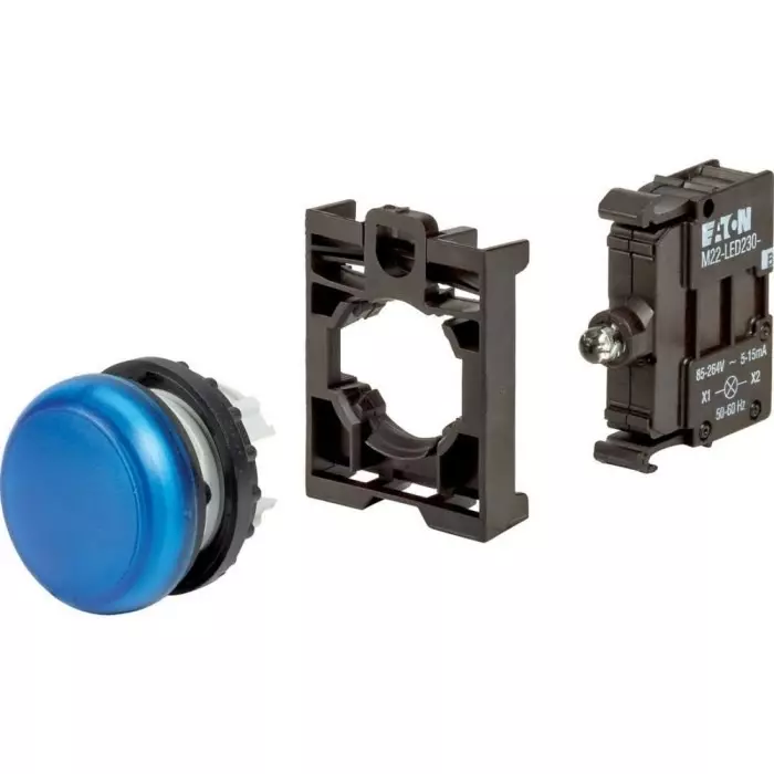 EATON Blue LED Indicator, 22.5 mm Cutout, IP67, IP69K, Round, 230 V AC, 132611 M22-L-B-LED230-BVP