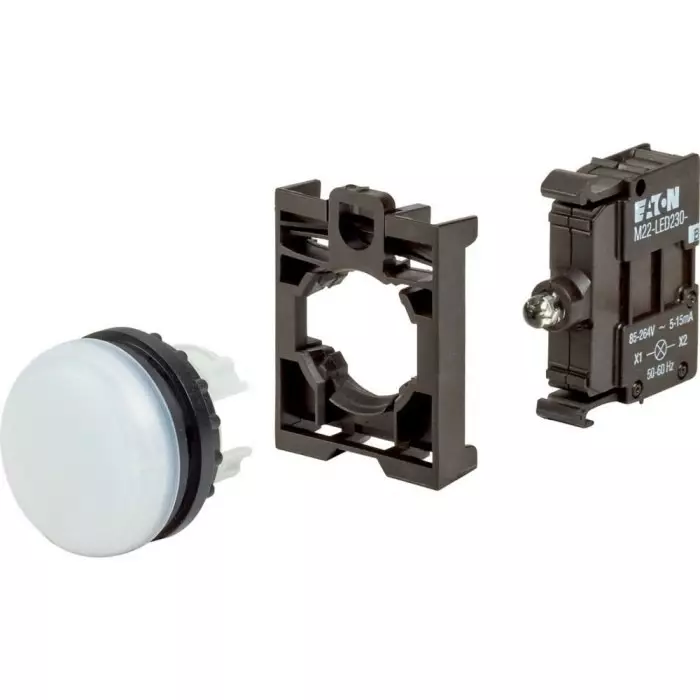 EATON White LED Indicator, 22.5 mm Cutout, IP67, IP69K, Round, 230 V AC, 132601 M22-L-W-LED230-BVP