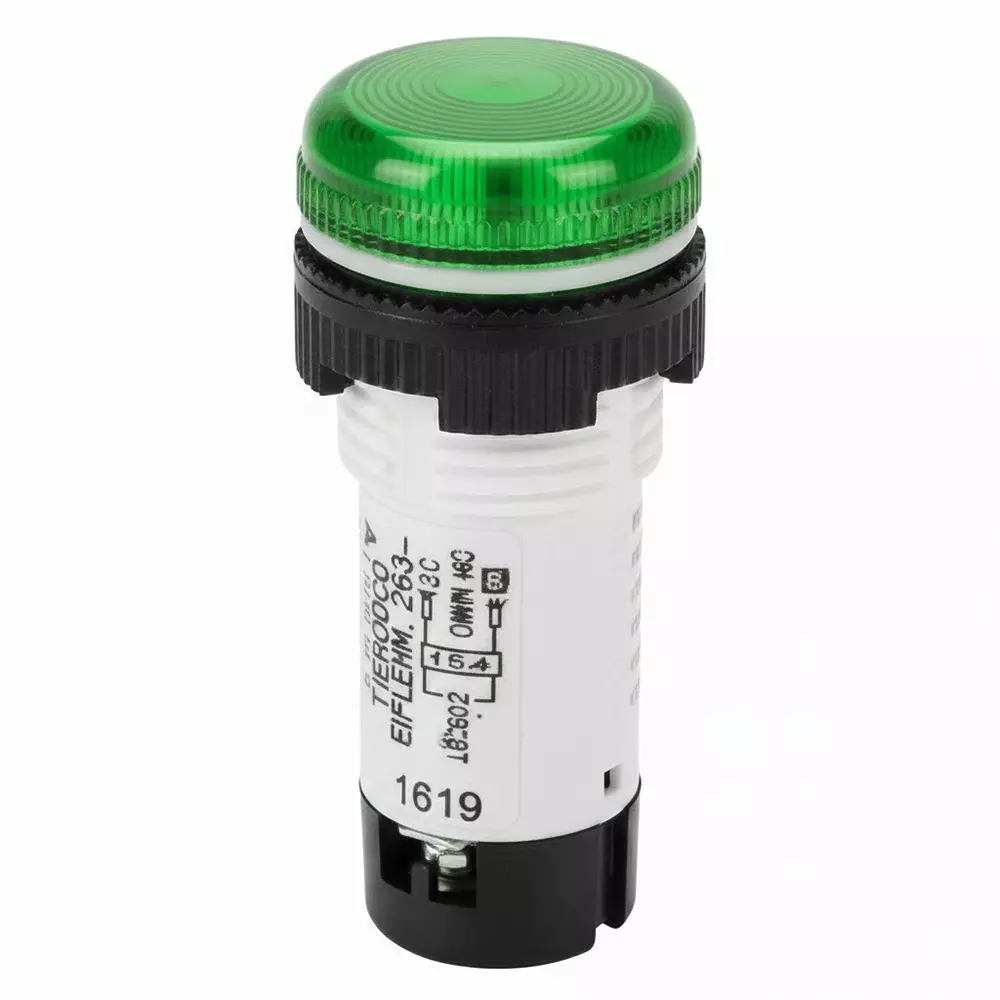 Teknic Economy Round Integral LED Pilot Light 24 VAC Green LED Color & Green Lens Color, 6PLBR3L