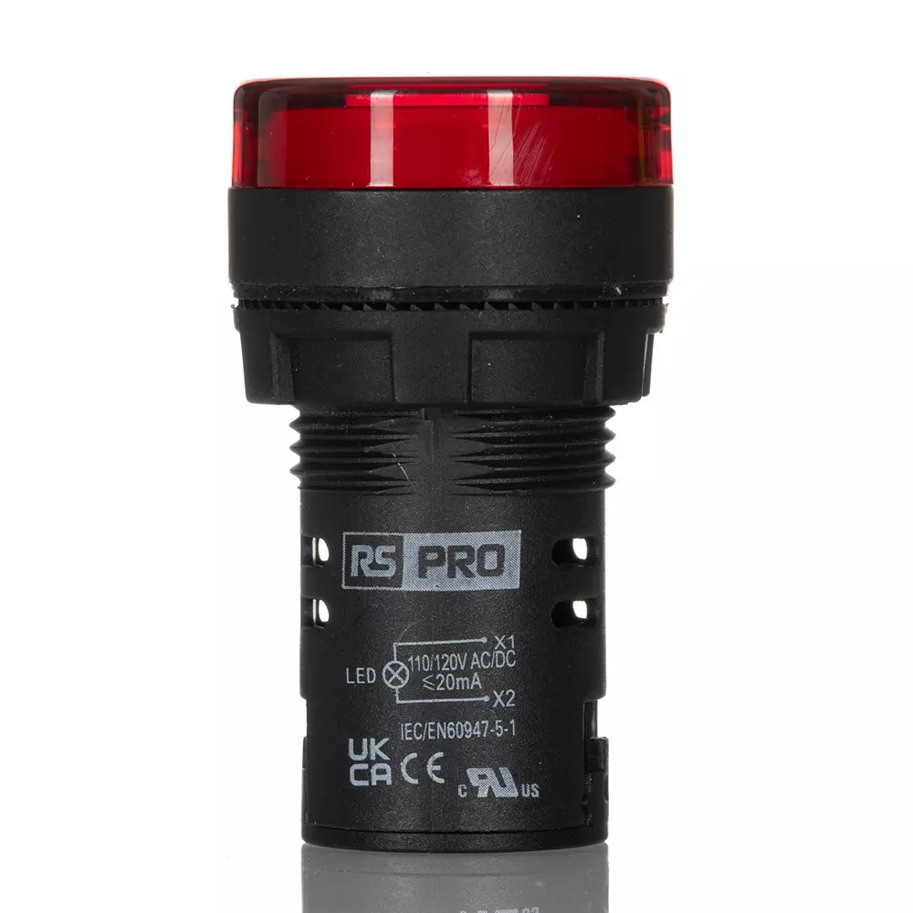RS PRO LED Pilot Light IP65 Panel Mount 110 V AC/DC 22 mm Red LED, 2717488 (Pack of 5)