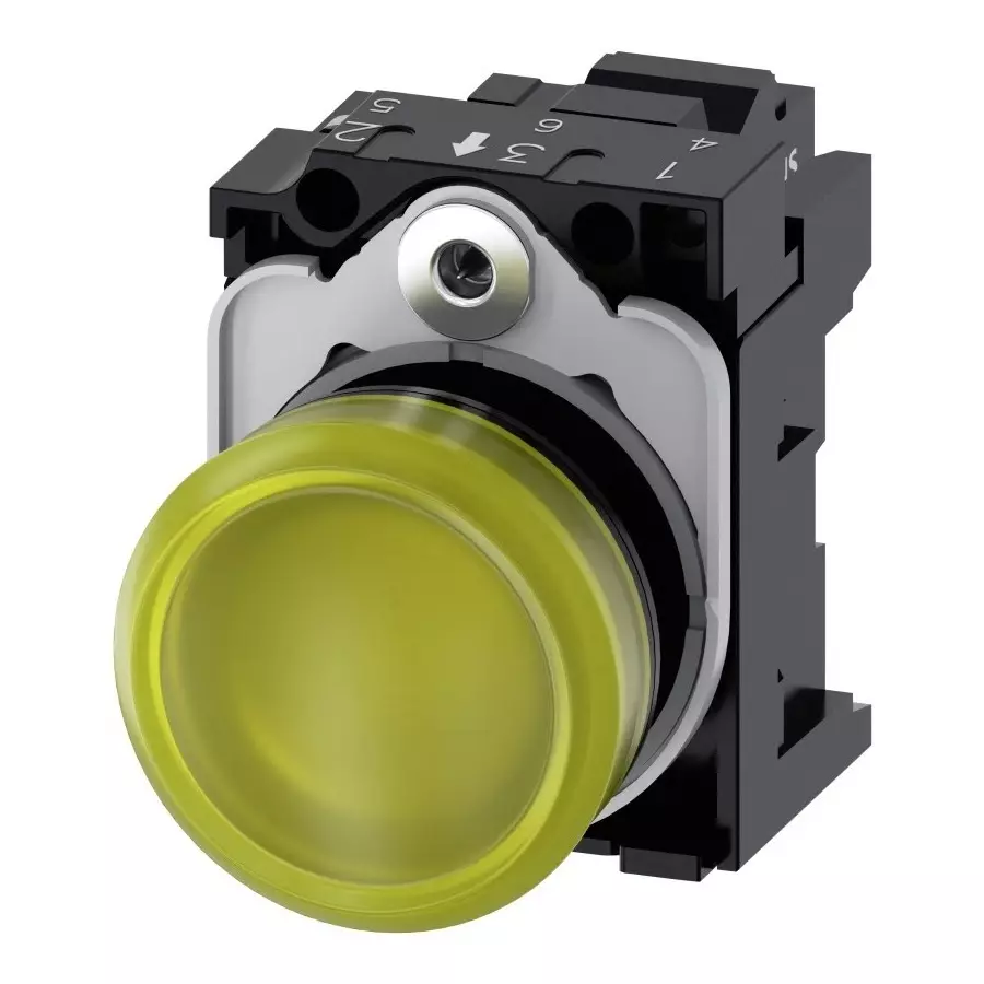 Siemens SIRIUS ACT 3SU11, Panel Mount Yellow LED Indicator, 22mm Cutout, Round, 24 V AC/DC, 3SU1102-6AA30-3AA0