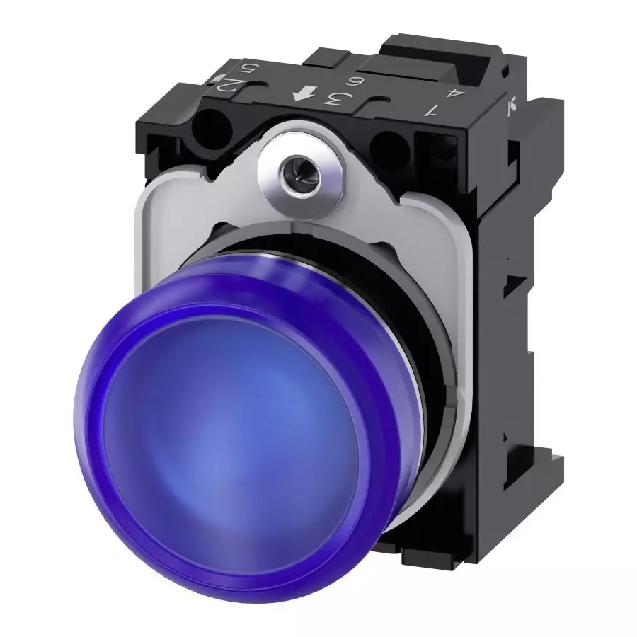 Siemens SIRIUS ACT 3SU11, Panel Mount Blue LED Indicator, 22mm Cutout, Round, 230 V AC, 3SU1156-6AA50-3AA0