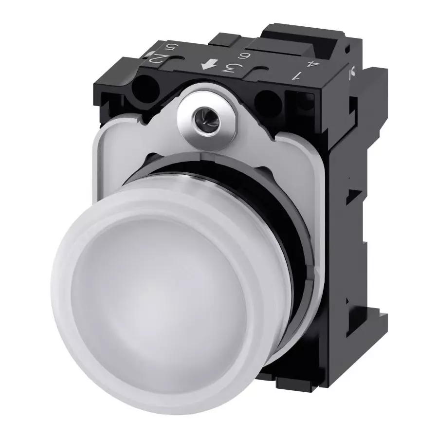 Siemens SIRIUS ACT 3SU11, Panel Mount White LED Indicator, 22mm Cutout, Round, 230 V AC, 3SU1156-6AA60-3AA0