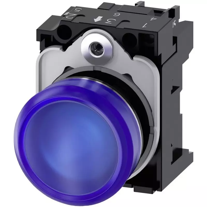 Siemens SIRIUS ACT 3SU11, Panel Mount Blue LED Indicator, 22mm Cutout, Round, 24 V AC/DC, 3SU1152-6AA50-1AA0