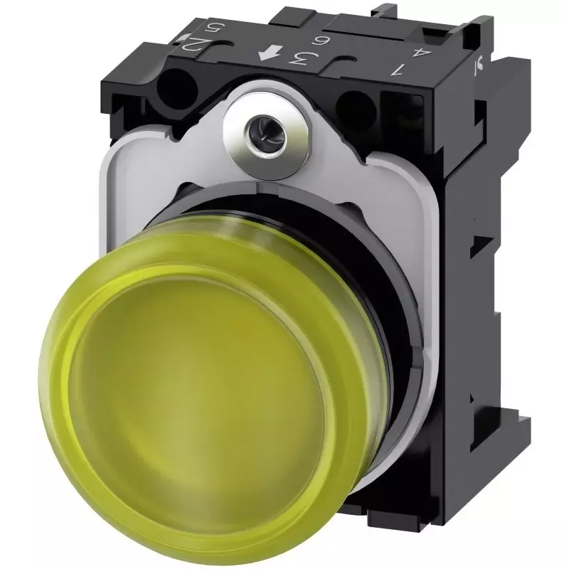 Siemens SIRIUS ACT 3SU11, Panel Mount Yellow LED Indicator, 22mm Cutout, Round, 230 V AC, 3SU1106-6AA30-1AA0