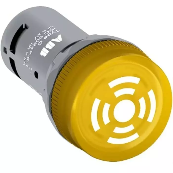 ABB Compact, Panel Mount Yellow LED Buzzer, 22mm Cutout, IP66, IP67, IP69K, Round, 230 V AC/DC, 1SFA619600R6133CB1-613Y
