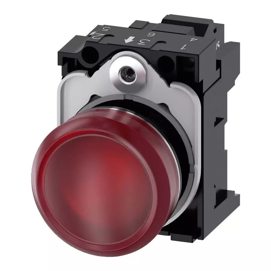 Siemens SIRIUS ACT 3SU11, Panel Mount Red LED Indicator, 22mm Cutout, Round, 230 V AC, 3SU1156-6AA20-3AA0
