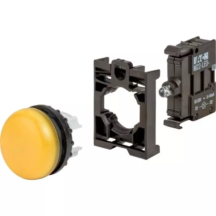 EATON Yellow LED Indicator, 22.5 mm Cutout, IP67, IP69K, Round, 230 V AC, 132602 M22-L-Y-LED230-BVP