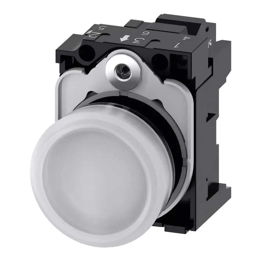 Siemens SIRIUS ACT 3SU11, Panel Mount White LED Indicator, 22mm Cutout, Round, 230 V AC, 3SU1106-6AA60-3AA0