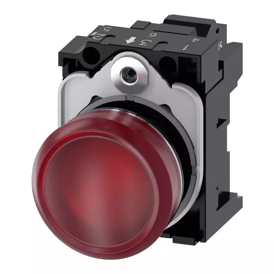 Siemens SIRIUS ACT 3SU11, Panel Mount Red LED Indicator, 22mm Cutout, Round, 24 V AC/DC, 3SU1152-6AA20-3AA0