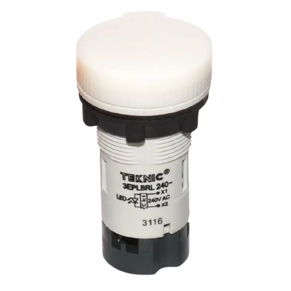 Teknic Pilot Light with Integral LED 220 V DC 22.5 mm Hole Diameter Plastic White Lens, 3EPLBR1L(S)