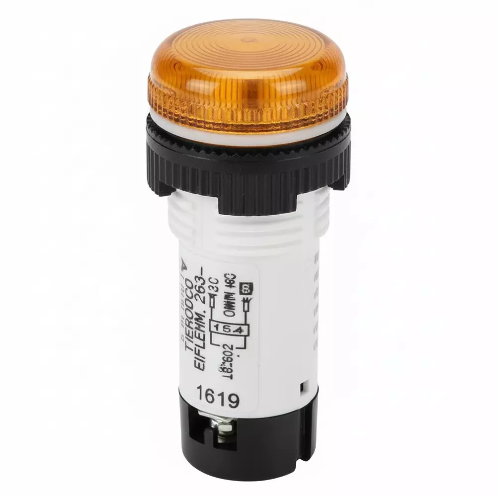 Teknic Economy Round Integral LED Pilot Light 230 VAC Amber LED Color & Amber Lens Color, 6PLBR5L