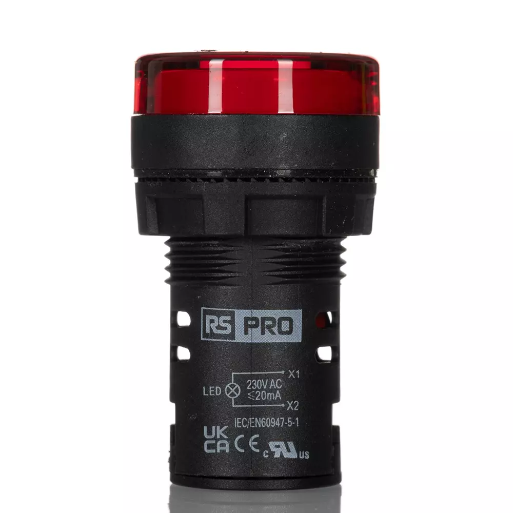 RS PRO LED Pilot Light IP65 Panel Mount 230 V AC 22 mm Red LED, 2717489 (Pack of 5)