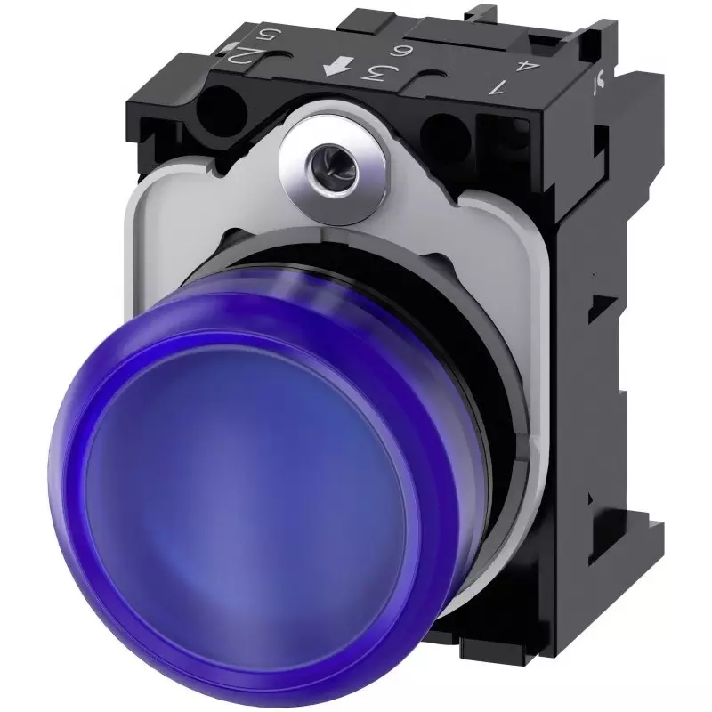Siemens SIRIUS ACT 3SU11, Panel Mount Blue LED Indicator, 22mm Cutout, Round, 230 V AC, 3SU1106-6AA50-1AA0