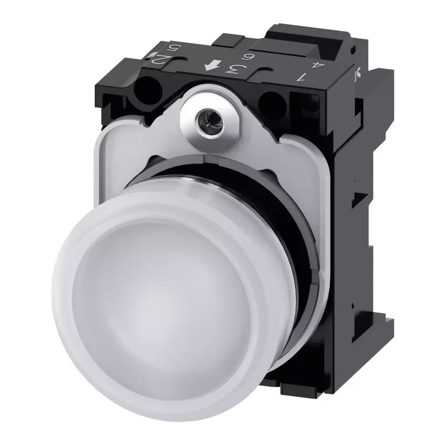 Siemens SIRIUS ACT 3SU11, Panel Mount White LED Indicator, 22mm Cutout, Round, 24 V AC/DC, 3SU1152-6AA60-3AA0