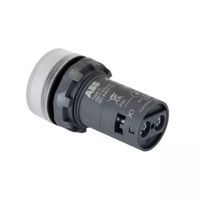 ABB Panel Mount White LED Pilot Light, 22mm Cutout, IP66, IP67, IP69K, IP20, Round, 24V, 1SFA619403R5028CL2-502C