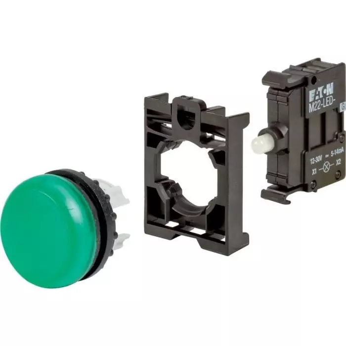 EATON Green LED Indicator, 22.5 mm Cutout, IP67, IP69K, Round, 110927 M22-L-G-LED-BVP