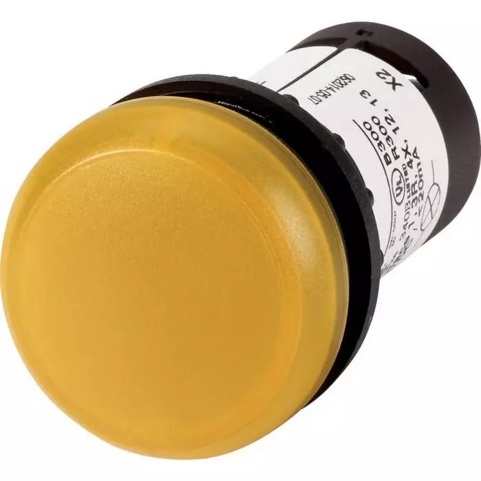 EATON Panel Mount White LED Indicator, 22.5 mm Cutout, IP67, IP69K, Round, 121647 C22-L-Y-230