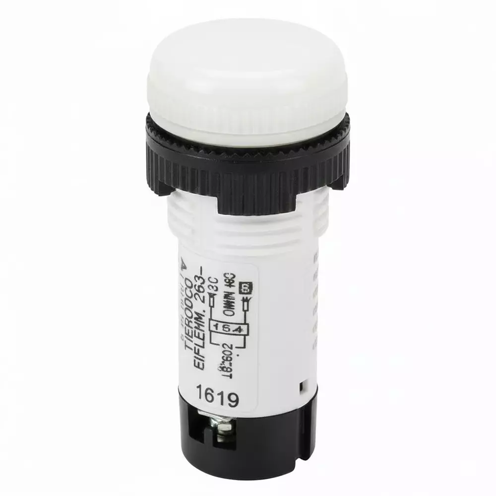 Teknic Economy Round Integral LED Pilot Light 48 VDC White LED Color & White Lens Color, 6PLBR1L(S)