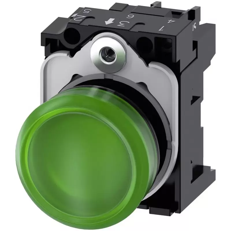 Siemens SIRIUS ACT 3SU11, Panel Mount Green LED Indicator, 22mm Cutout, Round, 110 V AC, 3SU1103-6AA40-1AA0