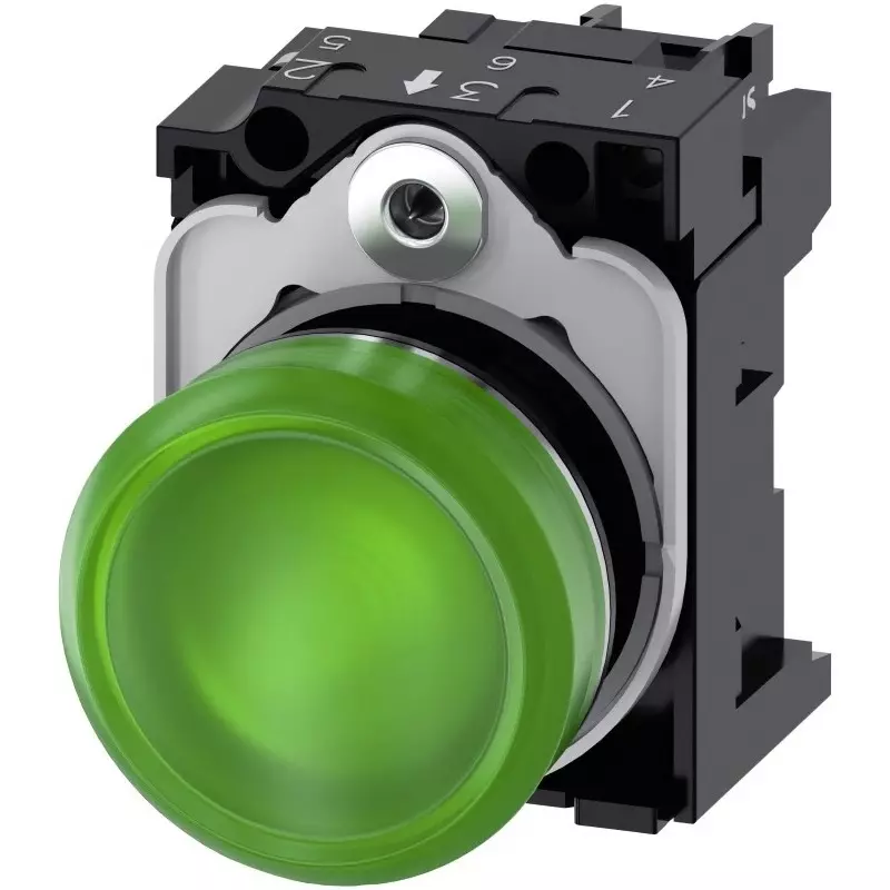 Siemens SIRIUS ACT 3SU11, Panel Mount Green LED Indicator, 22mm Cutout, Round, 110 V AC, 3SU1153-6AA40-1AA0