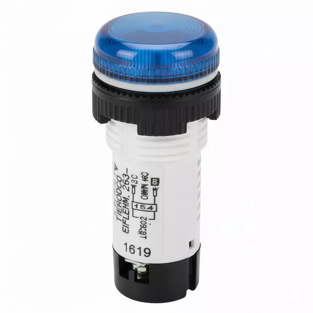 Teknic Economy Round Integral LED Pilot Light 24 VDC Blue LED Color & Blue Lens Color, 6PLBR6L