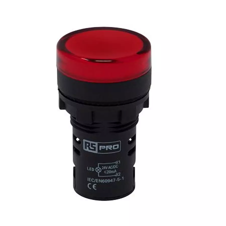 RS PRO LED Pilot Light IP65 Panel Mount 24 V AC/DC 22 mm Red LED, 2717487 (Pack of 5)