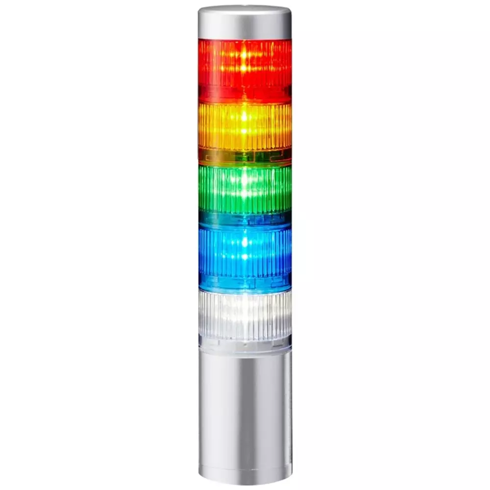 Patlite LR6 Series Coloured Signal Tower 5 Lights 24 V DC Direct Mount, LR6-502WJNU-RYGBC