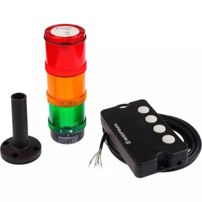 Werma Signal Tower KombiSIGN 72 Series Green Red Yellow Andon Light Kit 3 Lights 24 V DC 90-250 AC Base Mount, 649.000.03