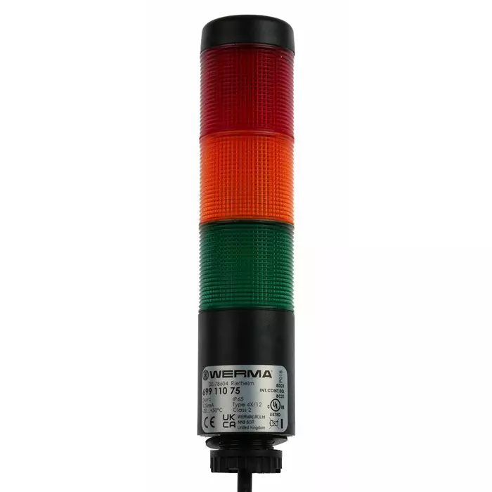 Werma Signal Tower Kompakt 37 Series Red/Green/Yellow Buzzer 3 Lights 24 V Base Mount Tube, 699.110.75