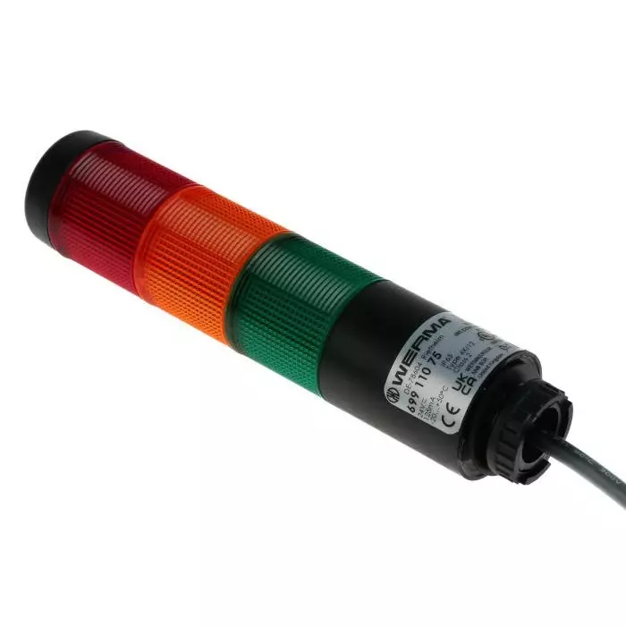 Werma Signal Tower Kompakt 37 Series Red/Green/Yellow Buzzer 3 Lights 24 V Base Mount Tube, 699.110.75