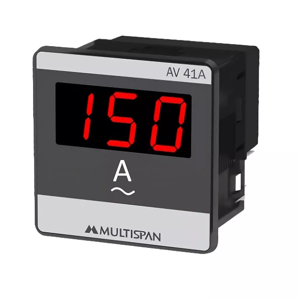 Multispan 1 Phase Ammeter 7 Segment 4 Digit LED Display 0-30 A Current Range and 48 X 48 X 66 mm Size, AV-41A