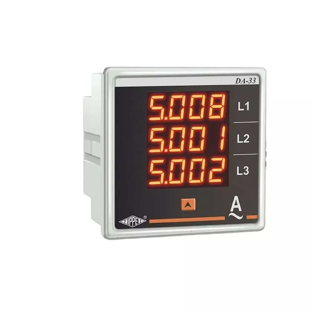 Nippen Digital Ammeter AC with 4 Digit LED Display, 3 Phase - 4 Wire, Display Range and 96X96 mm Size, DA-3(3Row)(96)