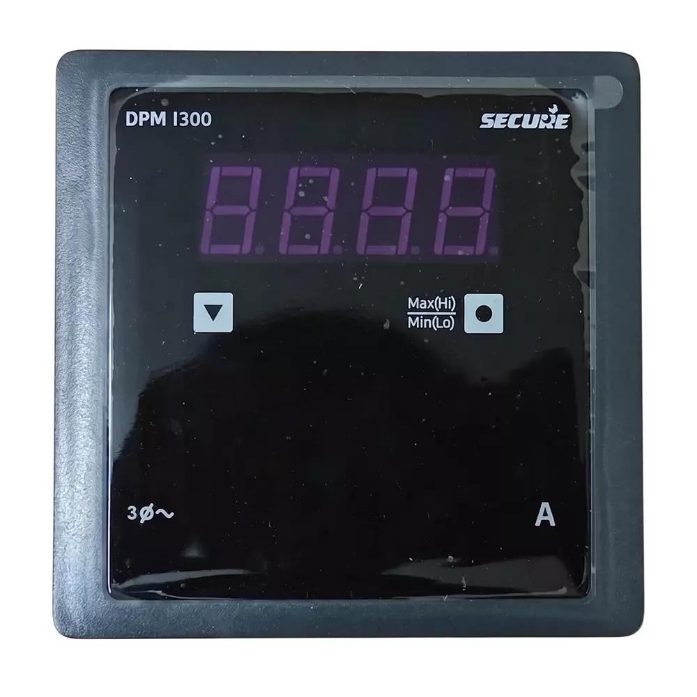 Secure DPM Series AC Ammeter 3 Phase 1 Line 4 Digit LED Display 96x96 mm, 50 mA to 6 A Range and 0.5 Accuracy Class, DPM I300
