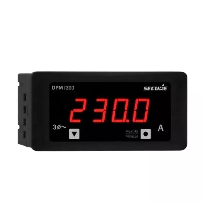 Secure DPM Series AC Ammeter 3 Phase 1 Line 4 Digit LED Display 96x48 mm, 50 mA to 6 A Range and 0.5 Accuracy Class, DPM I300