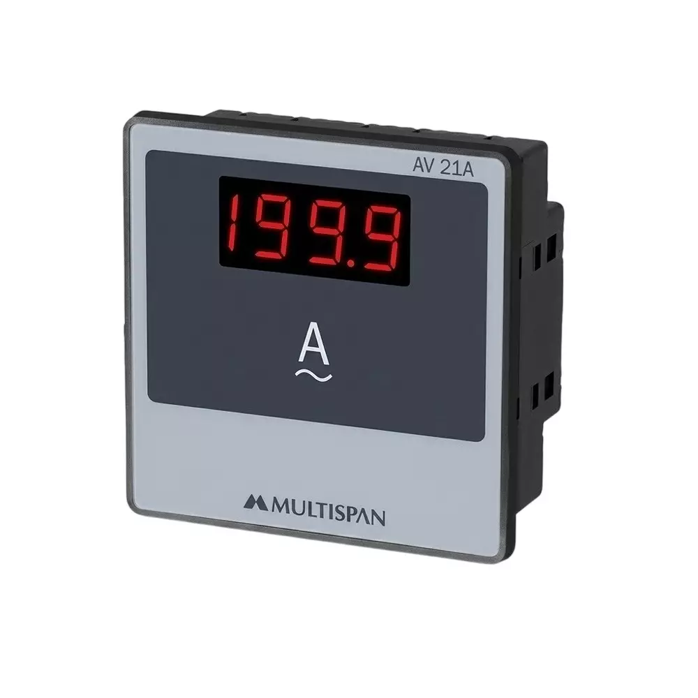 Multispan 1 Phase Ammeter 7 Segment 4 Digit LED Display 0-30 A Current Range and 72 X 72 X 56 mm Size, AV-21A