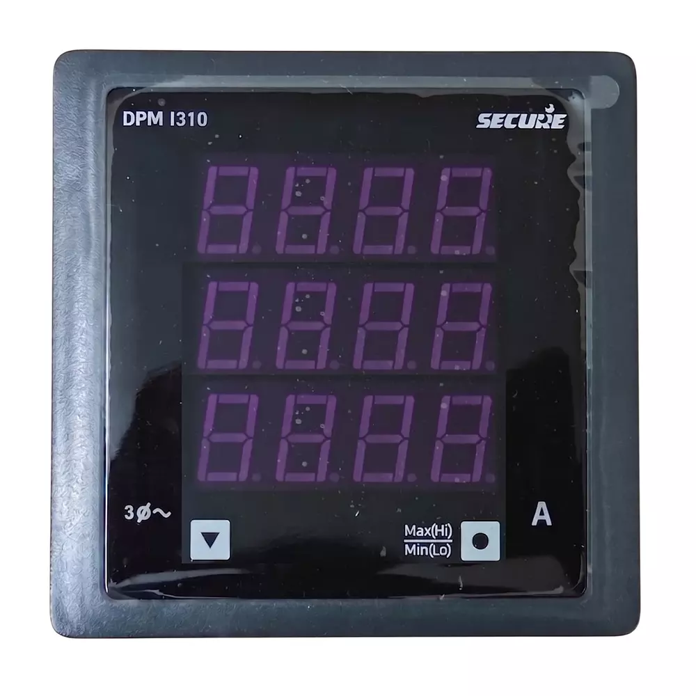 Secure DPM Series AC Ammeter 3 Phase 3 Line 4 Digit LED Display 96x96 mm, 50 mA to 6 A Range and 0.5 Accuracy Class, DPM I310