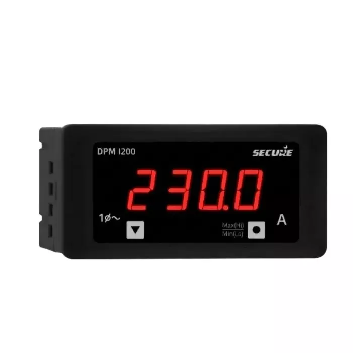 Secure DPM Series DC Ammeter 1 Phase 1 Line 4 Digit LED Display 96x48 mm, 50 mA to 6 A Range and 0.2 Accuracy Class, DPM I200