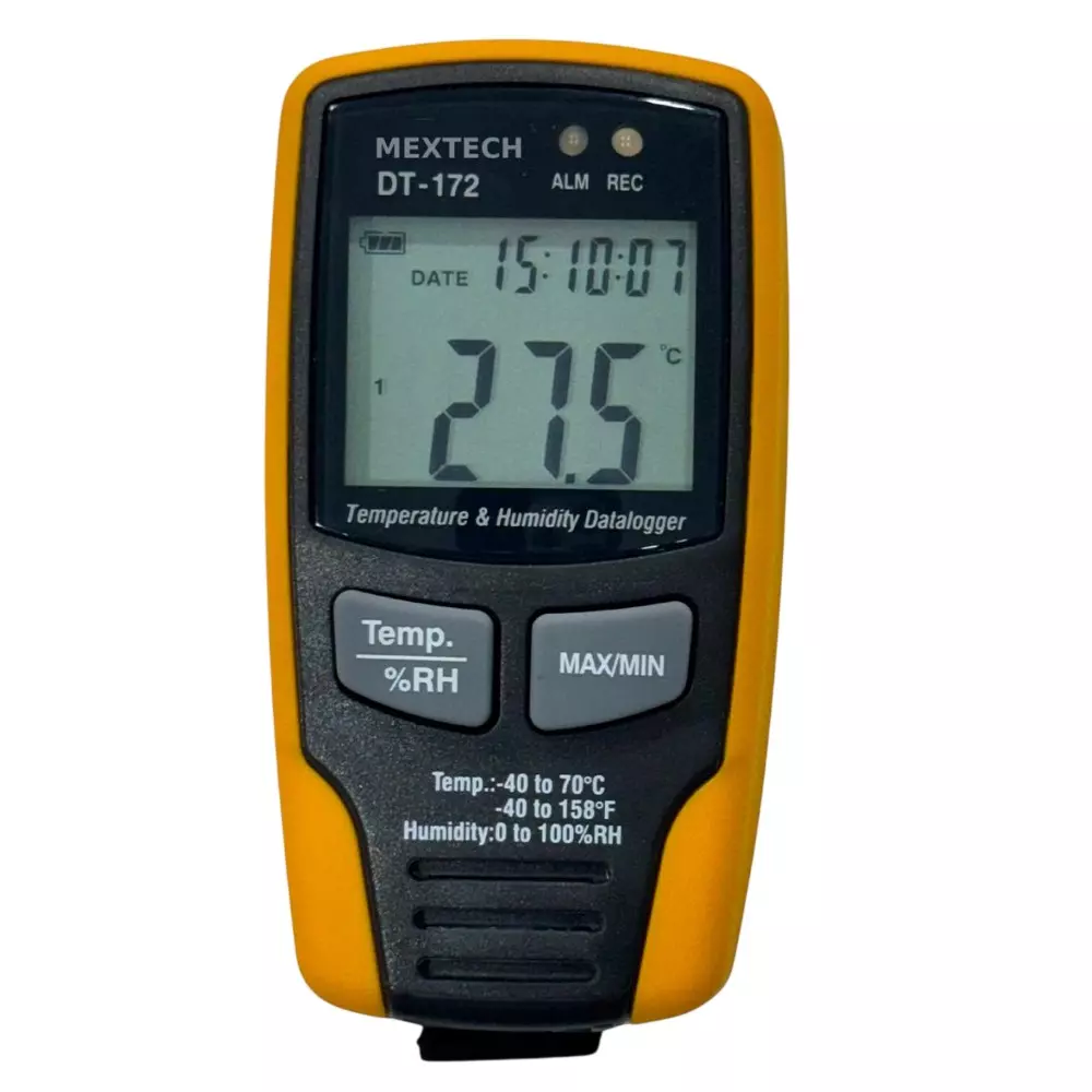 MEXTECH Temperature and Humidity Data Logger LCD Display 16,000 Readings 32,000 Readings Capacity 0 to 100% RH Humidity Tolerance, DT172