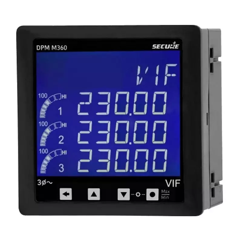 Secure DPM Series AC VIF Meter 3 Phase 3 Line 4 Digit LCD Display 96x96 mm Size and 0.5 Accuracy Class, DPM M360
