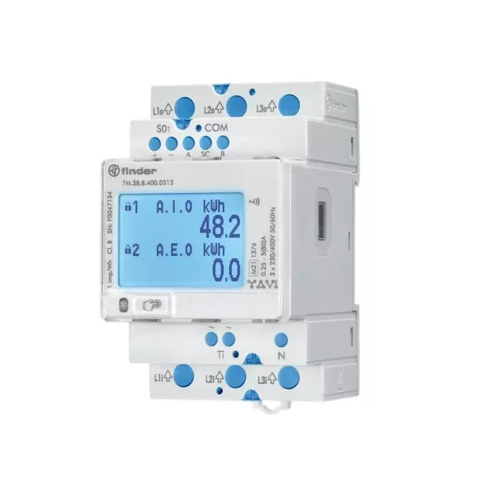 Finder 7M Series LCD Energy Meter 3 Phase, 7M.38.8.400.0212